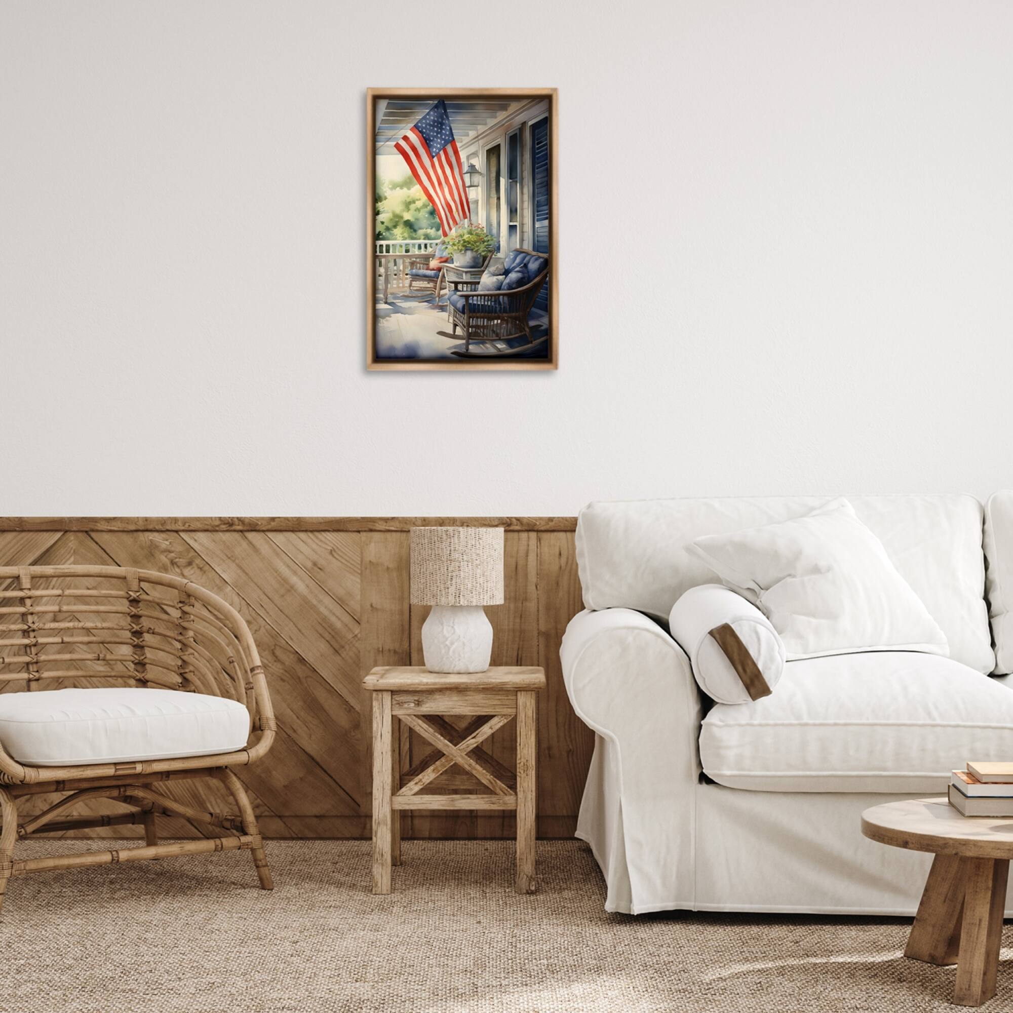 Stupell Industries Porch with American Flag Floater Framed Art